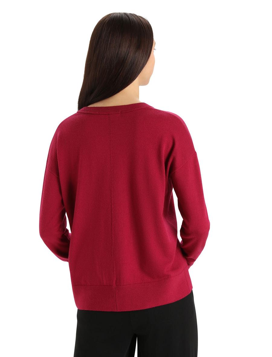 Women's Icebreaker Merino Shearer V Neck Sweaters Cherry | CA 1319VRWD